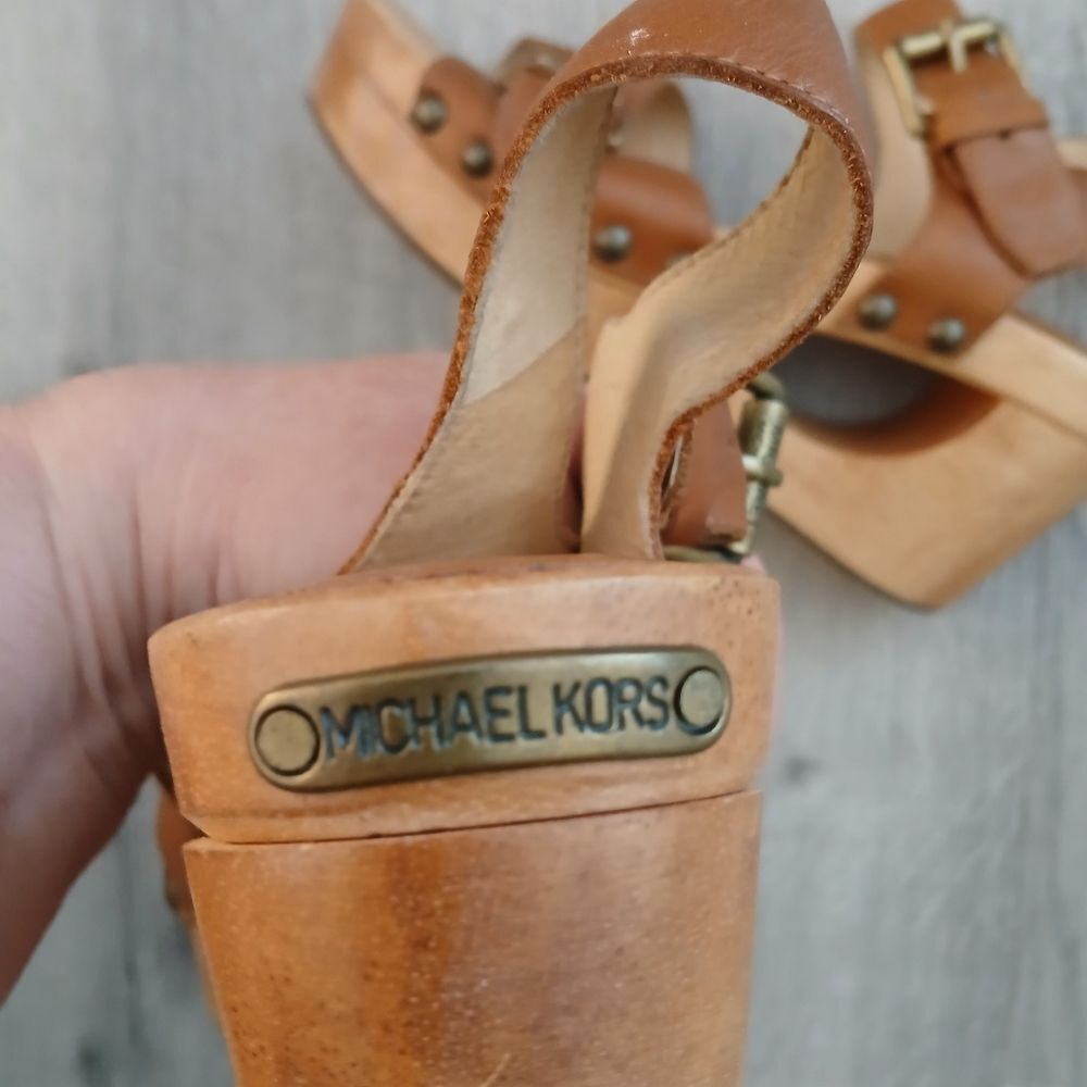 Michael Kors Tan Leather Wedge Sandals - Picture 4 of 4